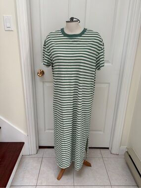 George Green and White Striped Midi Dress ladies large